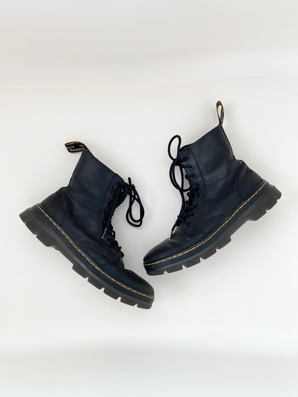 Dr. Martens Combs Leather Black Combat Boots Mens Sz 10 AW004 Air Wair Lace Up